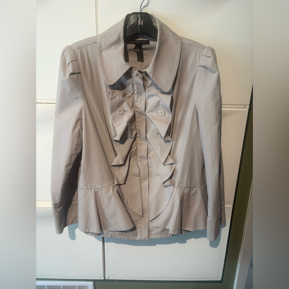 INC International Concepts Light cream Ruffled Trench Coat